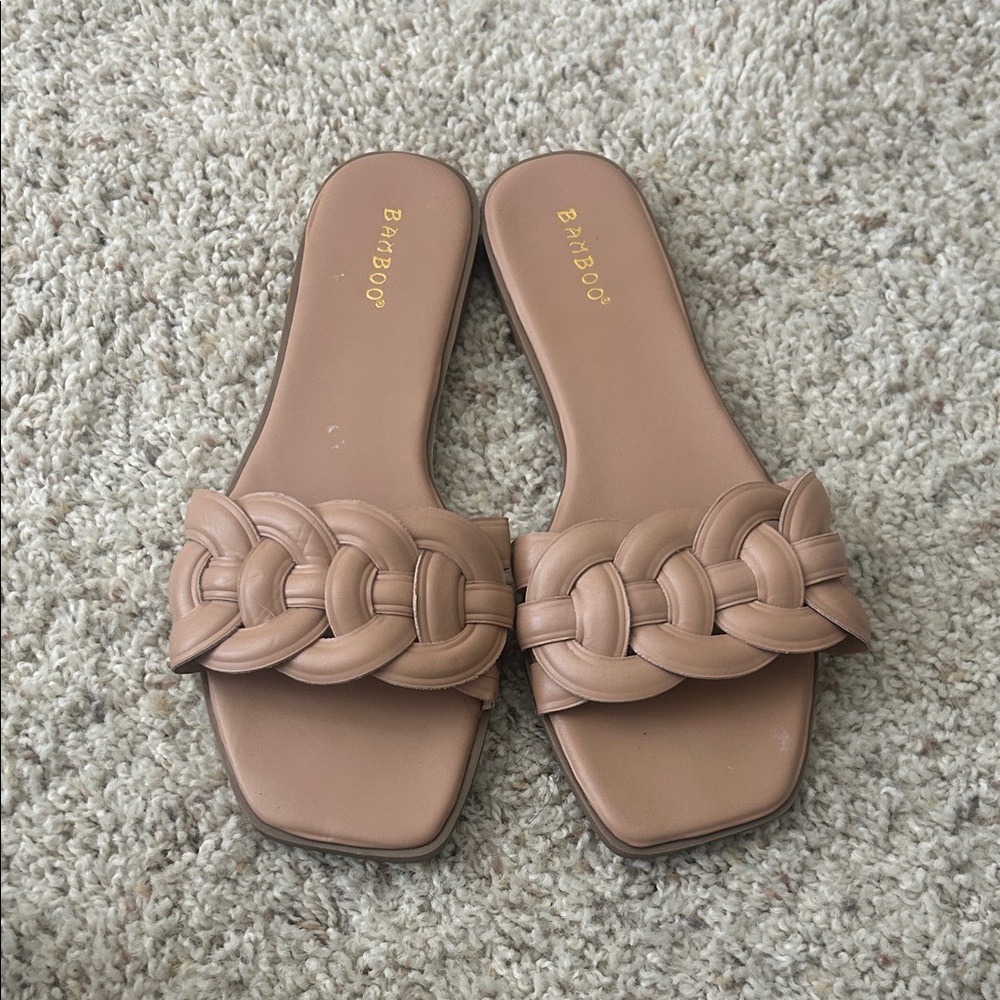 BAMBOO Women's Brown Braided Slide Sandals